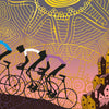 Giro d'italia cycling print. A Tuscany scene featuring maglia rosa and other leader jerseys