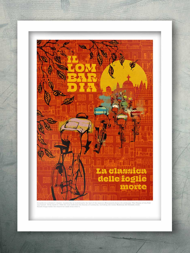 Italian cycling poster. Lombardia cycling poster race of the falling leaves