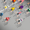 Shirts of the Peloton 2 - Cycling Poster Print featuring iconic retro and contemporary cycling jerseys including Molteni, Peugeot, Mapei, Brooklyn, Carpano and Legnano