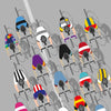 Shirts of the peloton contemporary cycling poster print. Featuring retro and contemporary cycling jerseys including Molteni, Faema, Peugeot, Raleigh, Flandria and Mapei.