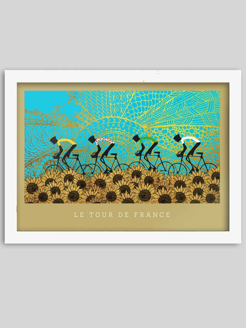 Le Tour de France sunflowers, cycling poster print.