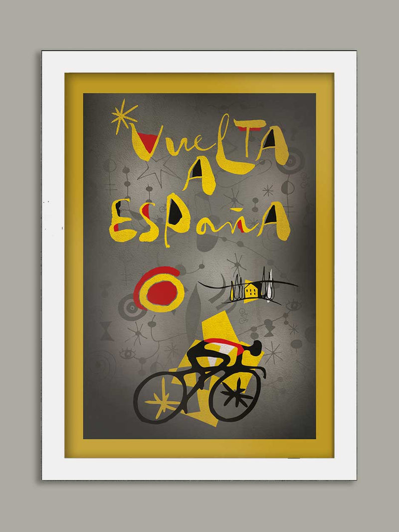 Vuelta a Espana retro, abstract cycling poster. Styled on and influenced by the Catalan artist Joan Miró