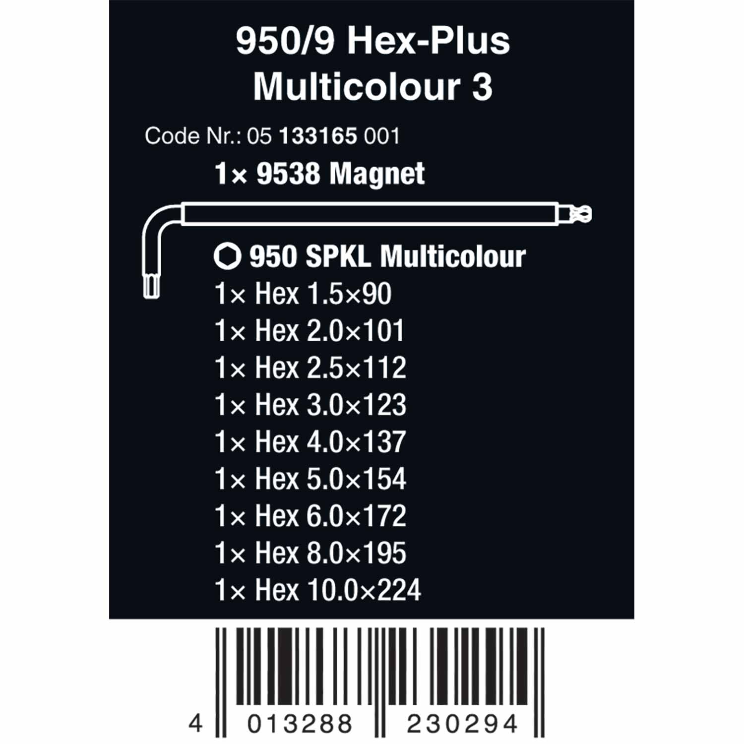 Wera 950/9 SPKL Hex-Plus 3 Workshop Rack 9pc